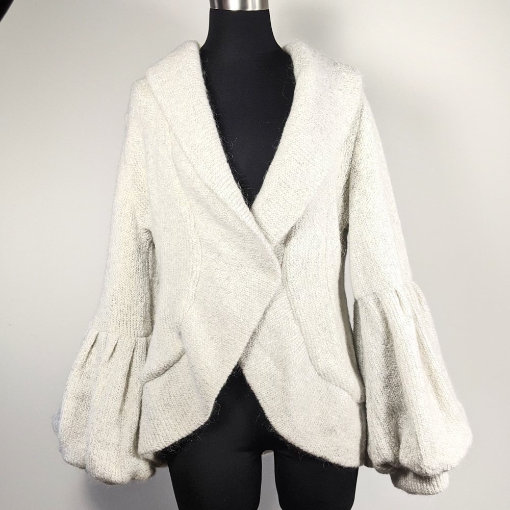 Runway Balloon Sleeve Wool Blend Cardigan Lined M